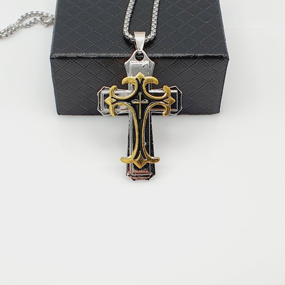 ❤️ Stainless Steel Retro Layered Cross Necklace , N90201P120 - Picture 6 of 13